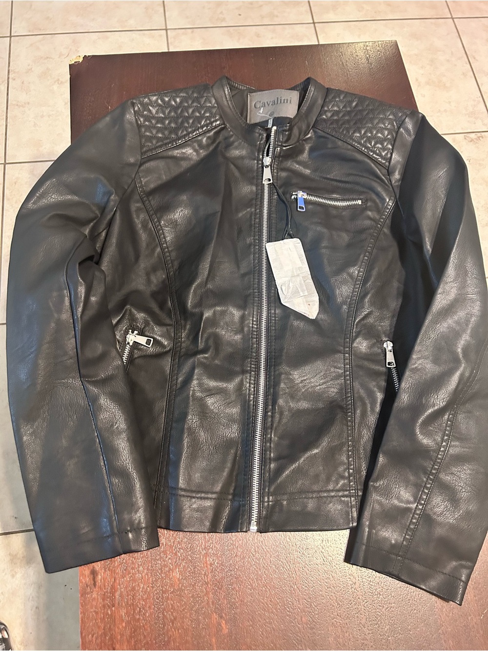 Cavalini Black Faux Leather Jacket with Silver Hardware
